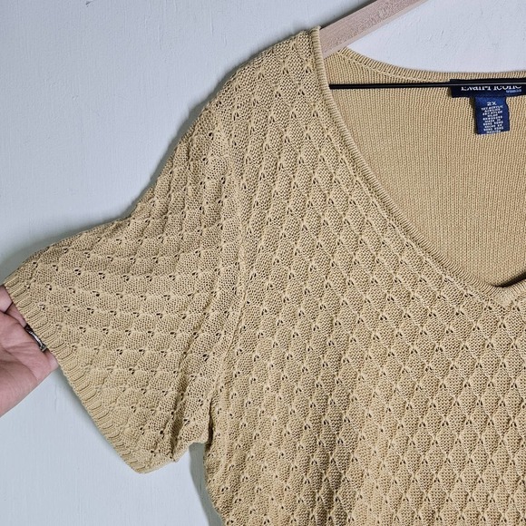 Boho Beaded Short Sleeve Sweater Top V-Neck Women's 2X Plus Tan Orange - Picture 3 of 8